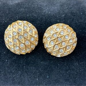 Vintage St John Earrings Round Diamond Textured Crystal Rhinestones